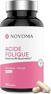 NOVOMA Acide Folique 400 µg, Vitamine B9 Quatrefolic®, Conception & Début de Grossesse, Complément Alimentaire Femme Enceinte, Cure de 3 mois, 90 Gélules, Fabriqué en France