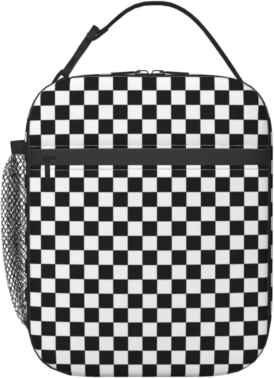 Black White Checkerboard Insulated Lunch Box