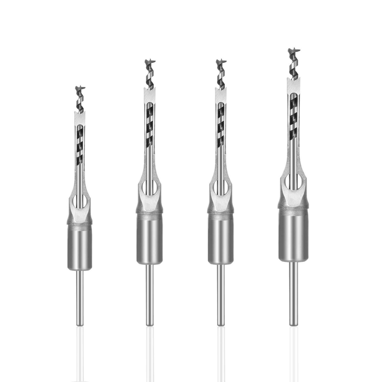 Vierkantlochbohrer-Set Mit Adapter – 4 Bohrer (6,4-12,7 Mm) Für Einsteckmaschinen, HSS-Stahl, Für Präzise Quadratische Löcher In Holz
