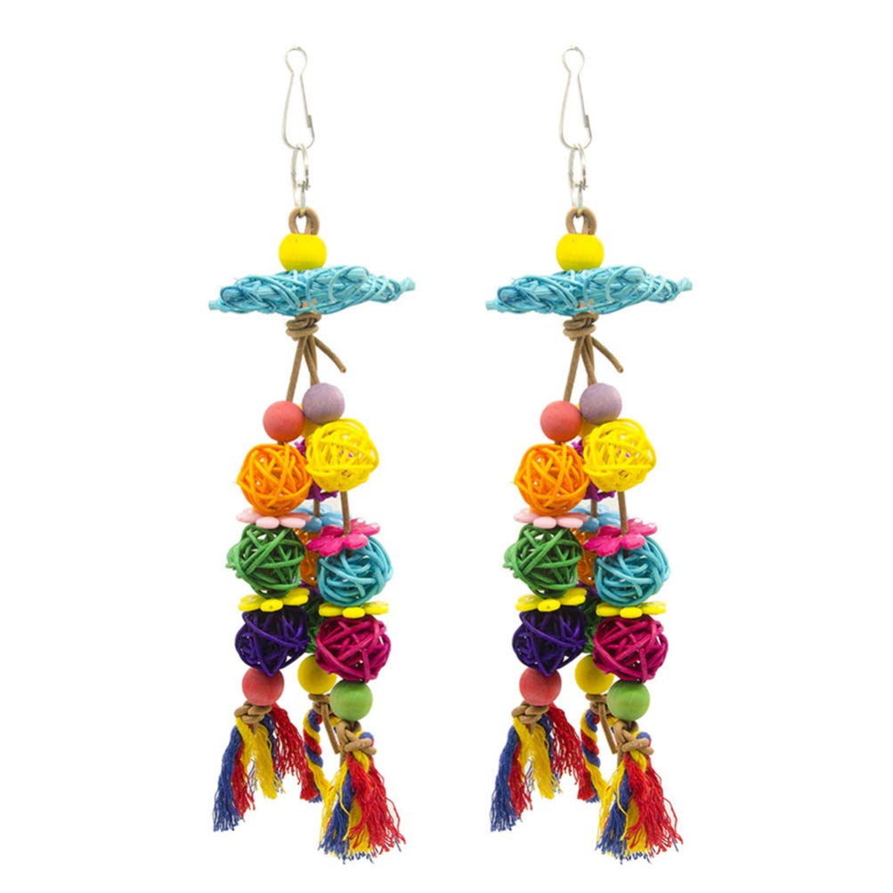 balacoo 2Pcs Parrot Bird Chewing Toy Wood Rattan Ball Parrot Cage Bite Toys Tearing Toy Hanging Parrot Swing for Budgie Lovebirds Conures