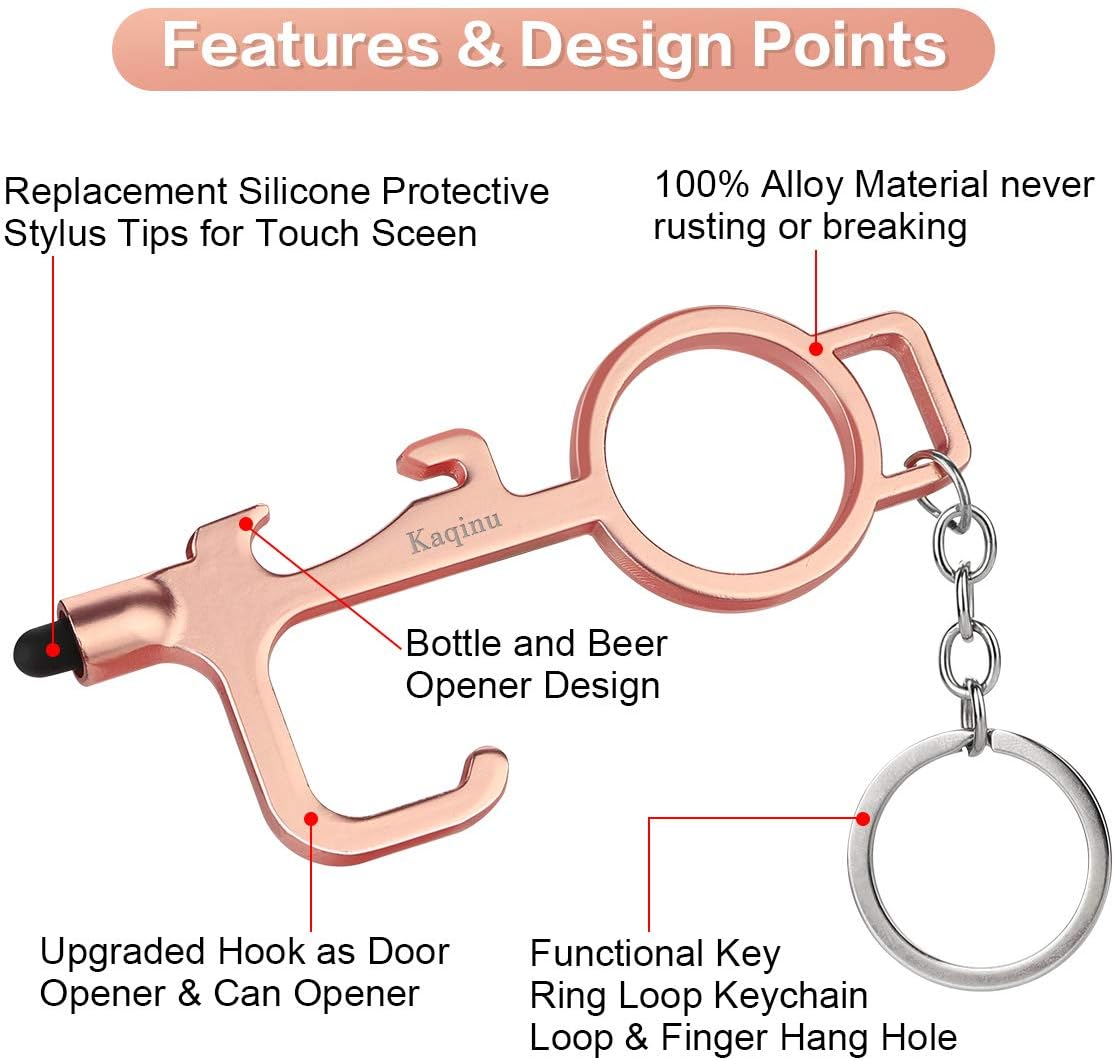 Kaqinu 5Pcs No Touch Tool with Stylus Tips,Portable Door Opener Tool, Touch Safety Key Tool, Multifunctional Touchless Hand Tool Keychain Sets for Home Improvement