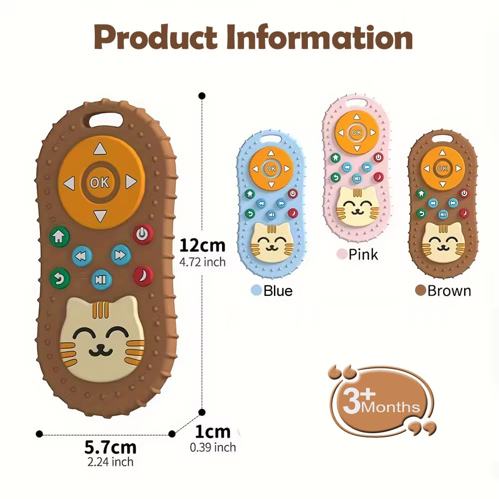 tekme Infant Cute Cat Silicone Baby Teether-Cat Remote Control Shape Food Grade Teething Toy For Babies-Sensory Teething Toy (Brown) 1