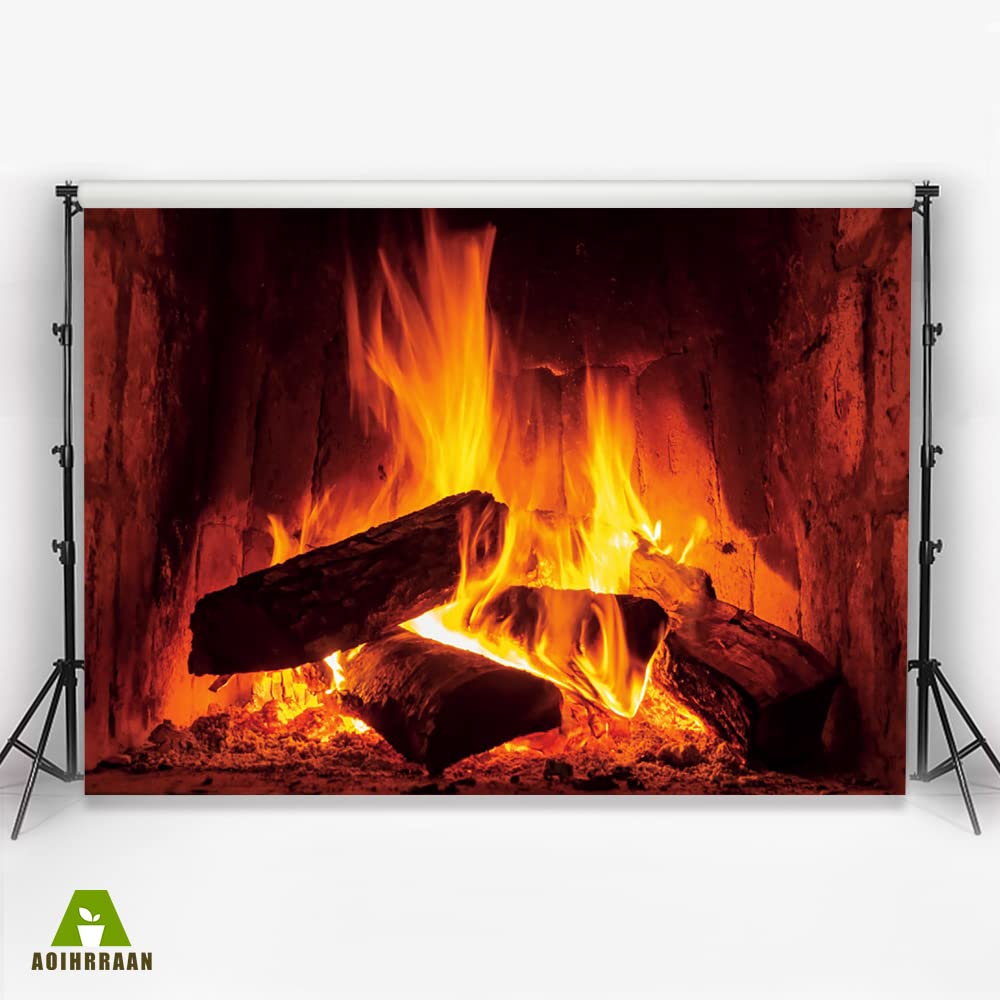 Toile De Fond Photographie 1,5x1m – Bois De Chauffage En Feu Vintage, Cheminée Flammes Pour Shooting, Noël, Camping, Barbecue
