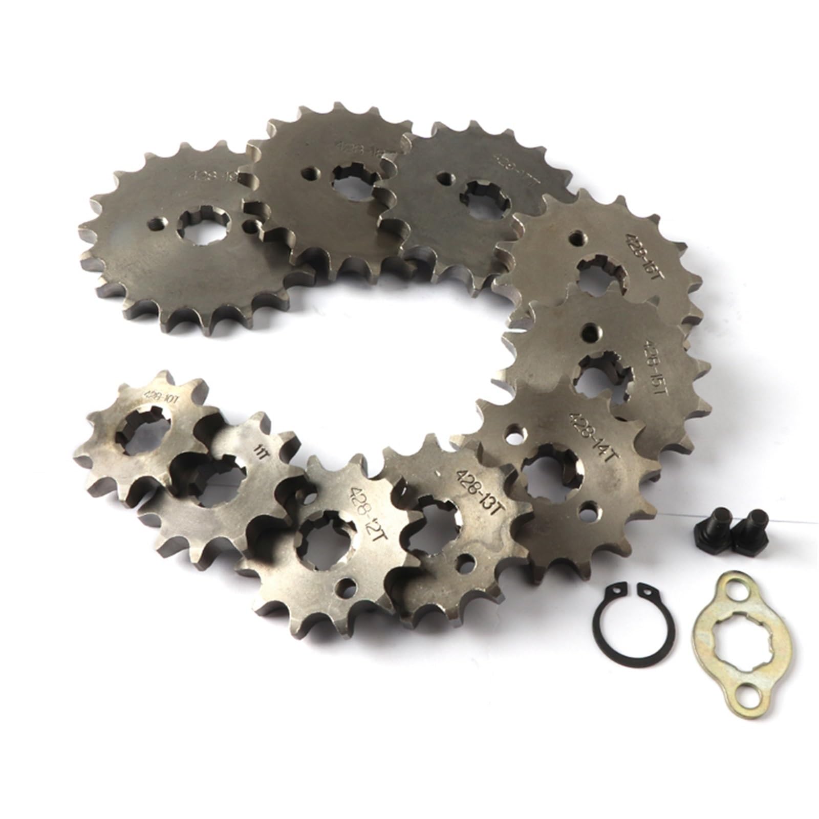 Pignon de Chaîne Arrière Chaîne 428-104L 14T-17T pour VTT, Kart, Buggy, UTV 125cc, 150cc, 200cc, 250cc Pignon Moteur Pignons(14T Set)