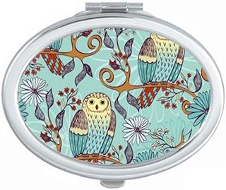 Blue Flower Owl Protect Animal Pet Lover Mirror Portable Fold Hand Makeup Double Side Glasses