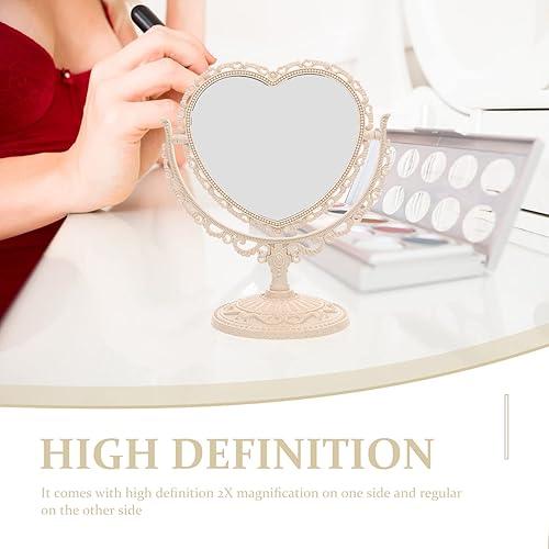 Miniatura 4 de Lurrose - Espejo de tocador con forma de corazón, espejo de maquillaje de doble cara con espejo de mesa de 360 grados con soporte para baño,