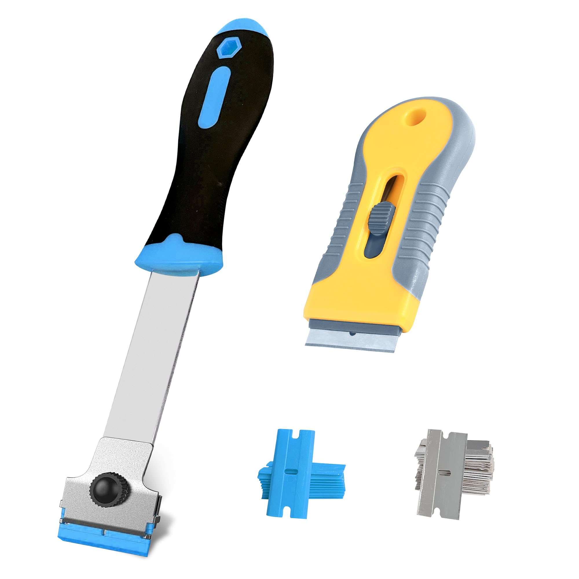Grattoir à lame de rasoir et brosse bleue pour enlever la peinture