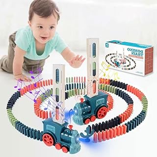 71Nmly Domino Train Toy,120PCS Domino Blocks Set,Automatic Domino Laying Building and Stacking Toy with Sound and Light,Blocks Domino Train Blocks Set for Children