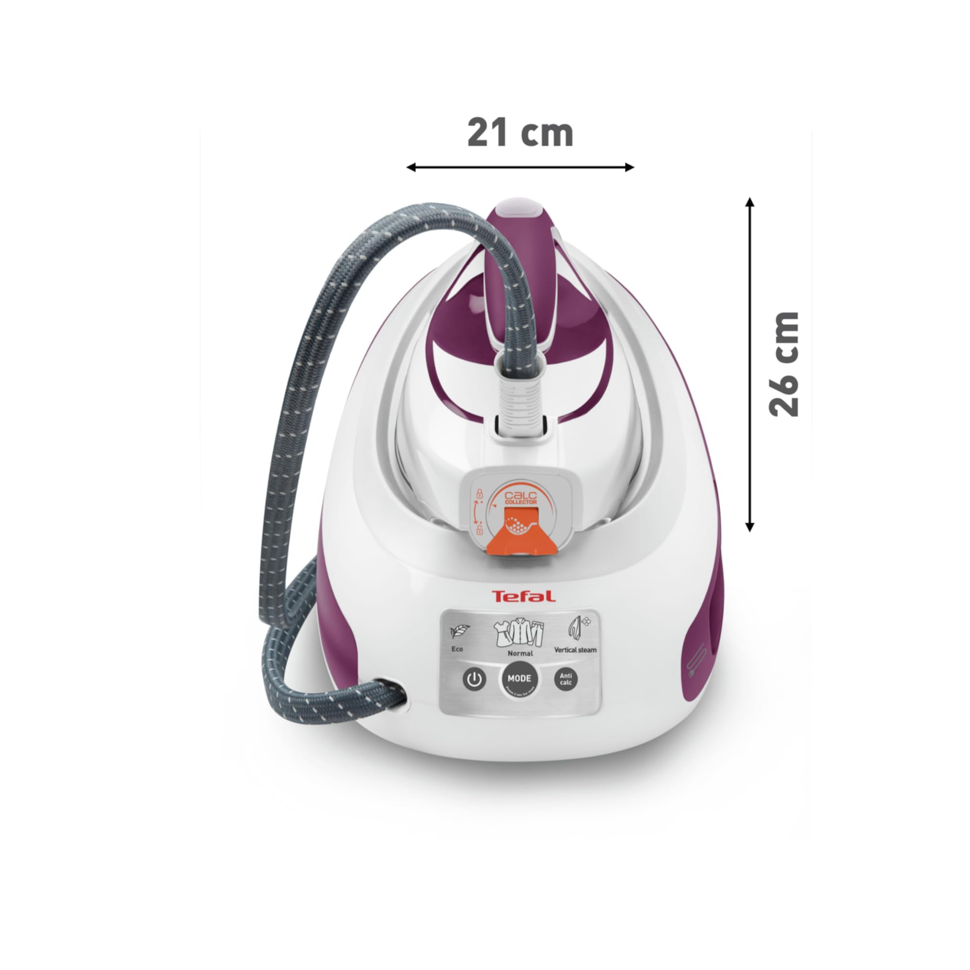 Tefal Express Anti-Kalk Dampfbügelstation, 2800 W, 6,5-Bar, Anti-Kalk-Kollektor, optimale Dampf-/Temperaturkombination, automatische Abschaltung, 1,8 L Wassertank, weiß/violett, SV8054