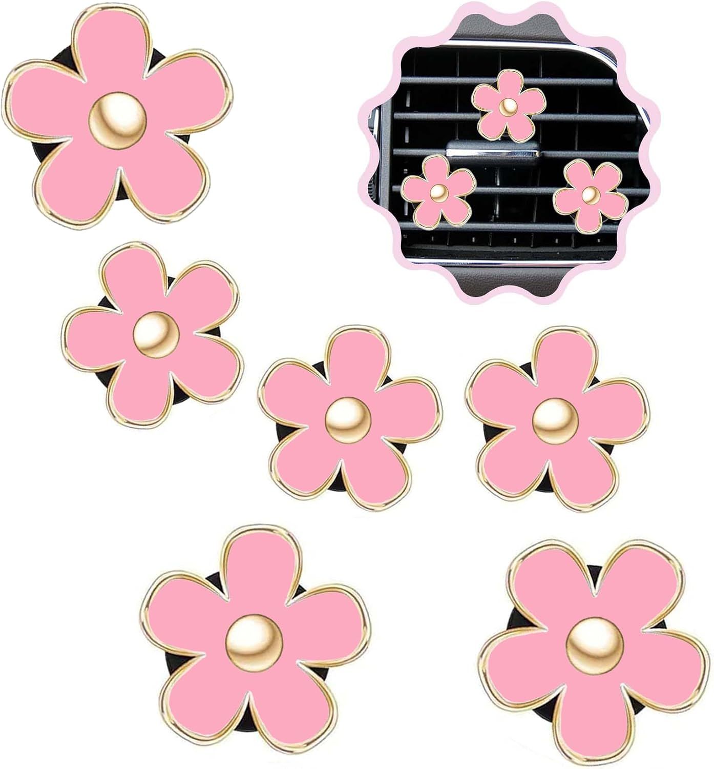 6 Pcs Daisy Flower Air Vent Clip Air Conditioning Outlet Clip Car Air Freshener Clip Car Interior Decor Charm Colorful Car Interior Accessories for Girls Women (White)