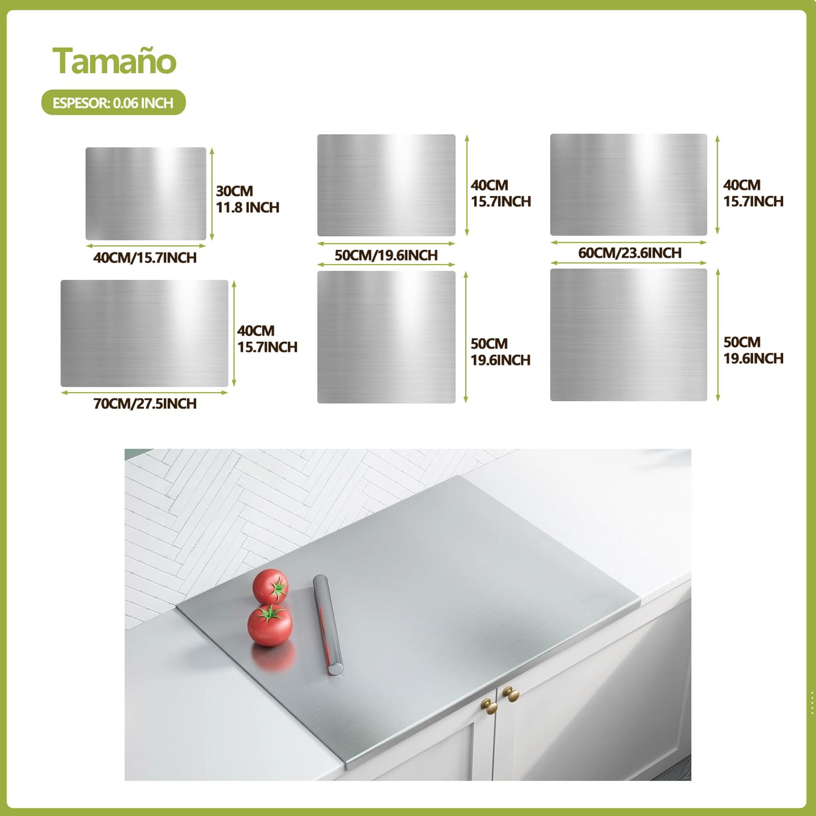 Tabla de Cortar de Acero Inoxidable 304 - Placa de Amasado de Acero Inoxidable para amasar Pizzas, Pan y Pasteles, Doble Cara - con Labios(Size:40 * 70cm)