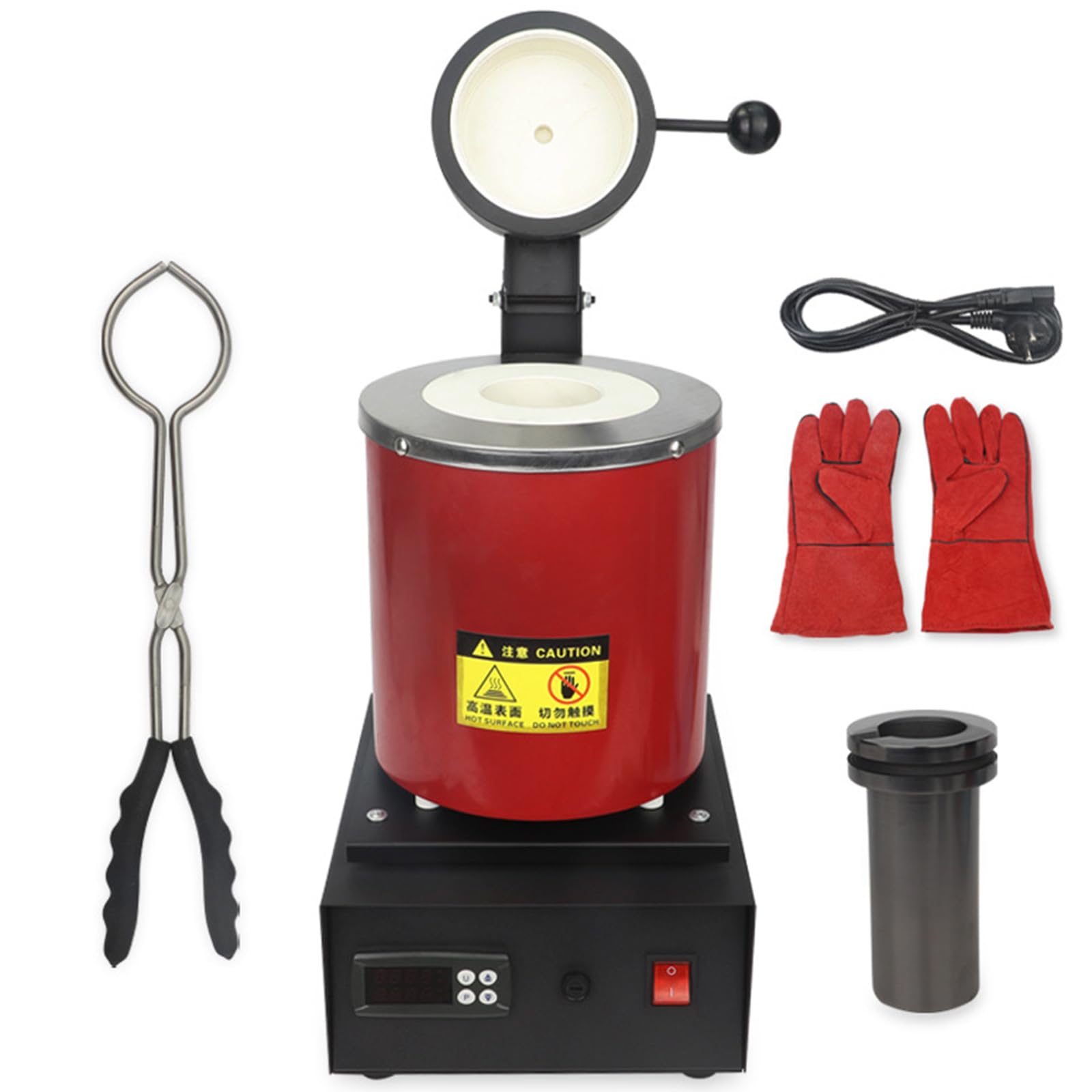 HMWOKPOT Electric Gold Metal Melting Furnace 2102°F Digital Casting Jewelry Making Tool with Graphite Crucible Gold Silver Aluminum Graphite Refining Crucible Machine,Red,220V~2kg