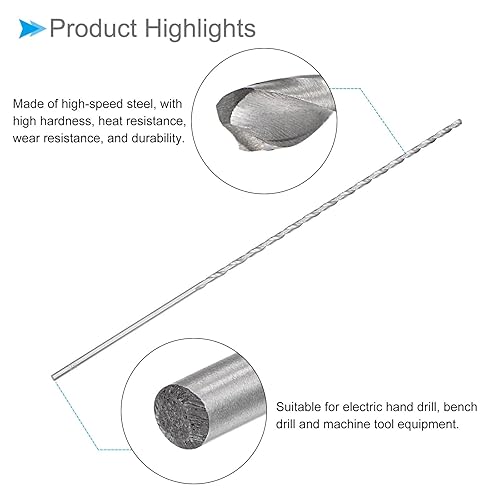 Miniatura 8 de Broca helicoidal extra larga, 0.276 in de diámetro de taladro 9.843 in de longitud total, broca helicoidal de acero de alta velocidad (aplicaciones