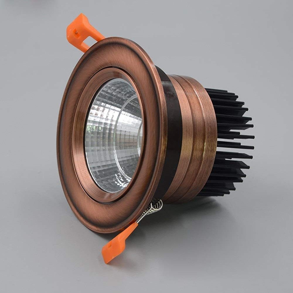 Mrdsre Antique Copper Round Recessed Downlight LED Vintage Aluminum Super Bright Spotlight for Bathroom Bedroom Kitchen Waterproof Ceiling Panel Lights (Color : 6000K (white light), Size : 5W)