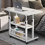 サイドテーブル キャスター付き 昇降式 収納 高さ調節 (60-90cm) パソコンテーブル 組み立て簡単