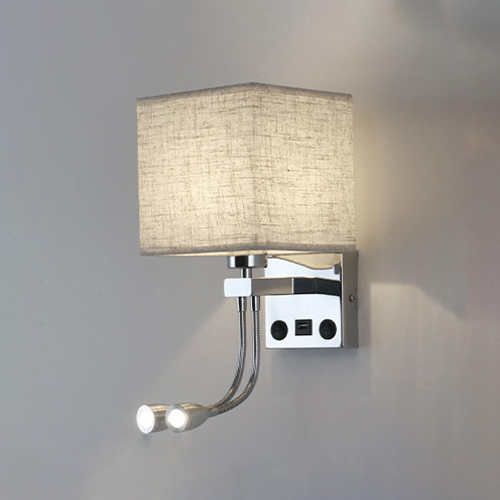 Apliques de pared E27 interior beige con interruptor doble y puerto USB para salon 8