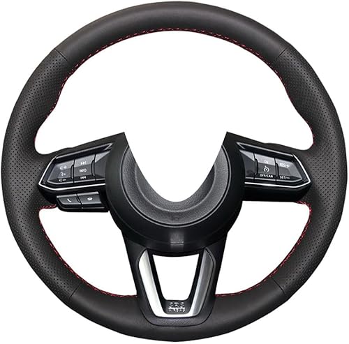 DIY cubierta para volante de piel auténtica, ajuste personalizado para 2017 Mazda 3 M3 para 2017 mazda CX-5 para 2016 2017 Mazda CX-9 38CM, negro,