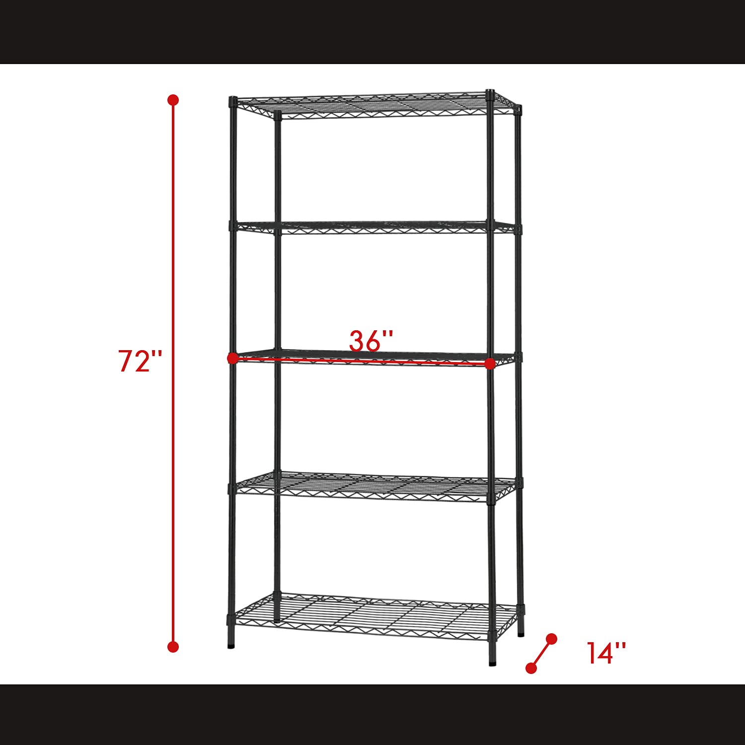 Estantería de alambre de 5 niveles de 72 x 36 x 14 pulgadas, estantes de almacenamiento de alambre de metal, organizador comercial ajustable, unidad de capa resistente para restaurante, garaje, 7