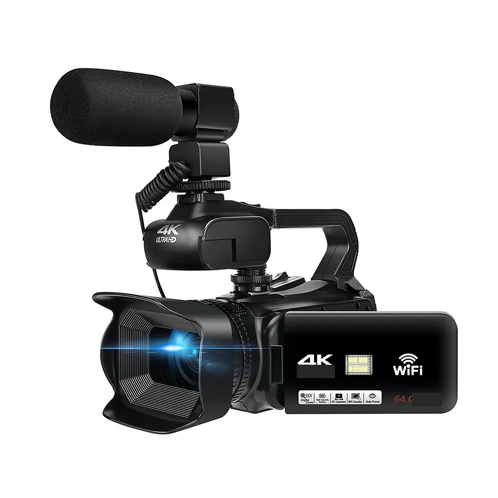 CVFRDD 64MP Digital Video Camera For Photography Full 4K 60FPS Vlog Camcorder Live Stream Webcam Auto Focus Video Recorder(No SD Card,With MIC)