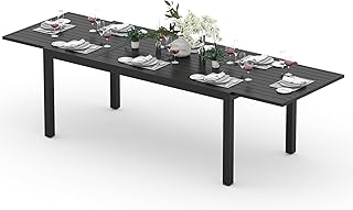 Outdoor Expandable Dining Table 71"-106" Aluminum Patio Dinner Table for 8-10 Person, Rectangular Metal Collapsible Tables with Umbrella Hole, Patio Tables with Extendable Top for Garden, Backyard