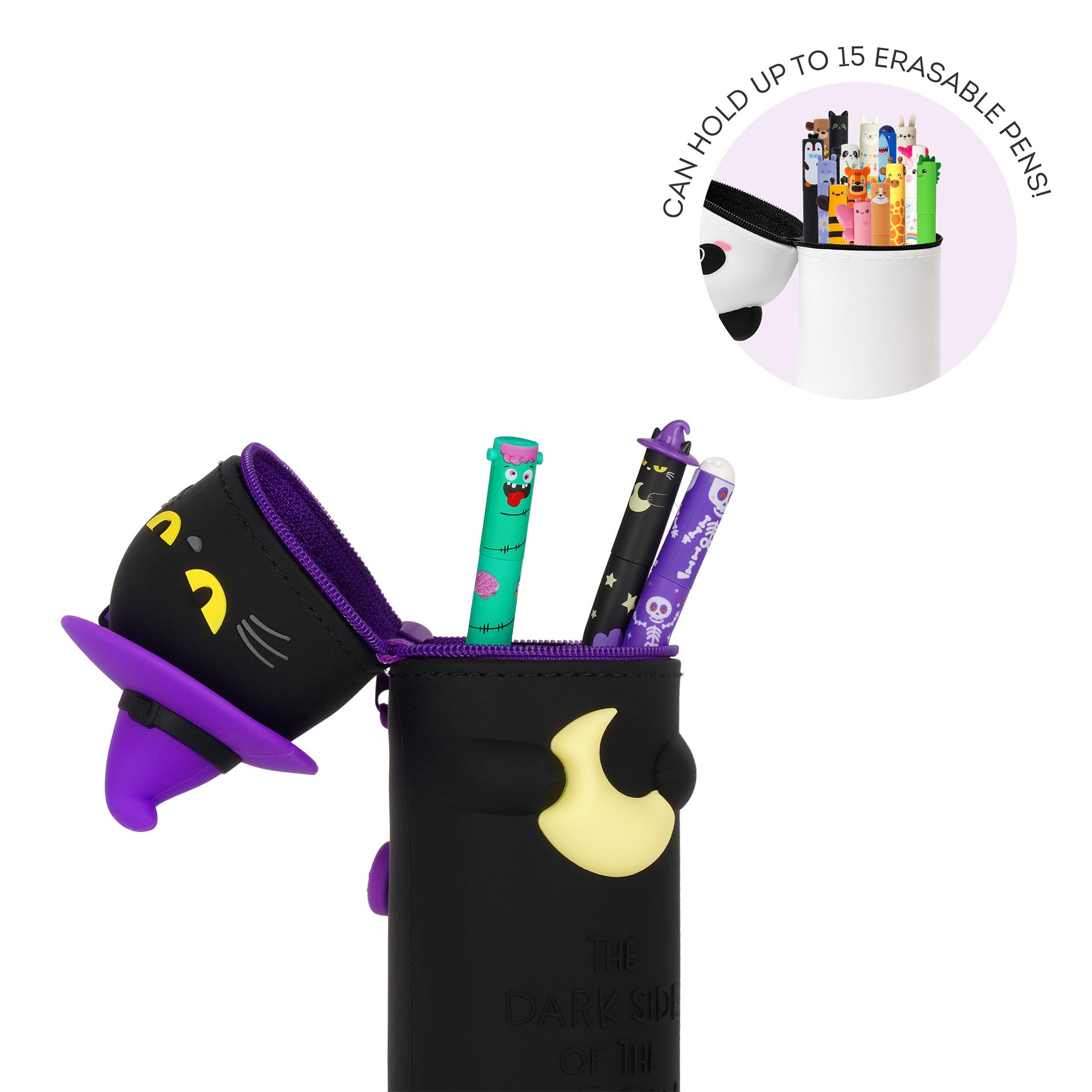 LEGAMI - Kawaii 2-in-1-Schultasche Halloween 2025 aus weichem Silikon, Black Kitty, Tisch-Stifthalter, Reißverschluss, Stifte, Buntstifte, Filzstifte, H 20 cm
