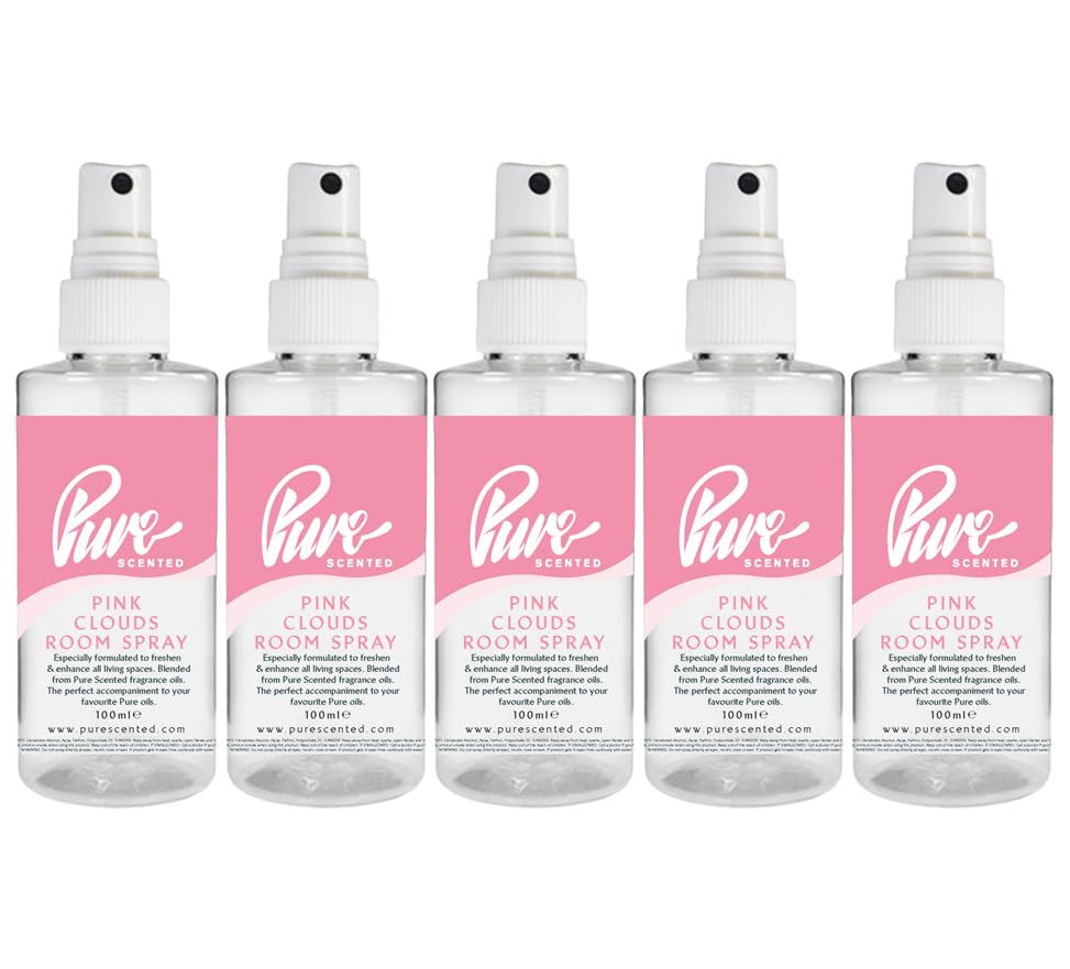 Pure Scented 500ml Room & Fabric Sprays 5 x 100ml Suitable For Home, Car, Caravan, Work, Gym Bags, Odour Eliminators (5 x 100ml, Pink Clouds)