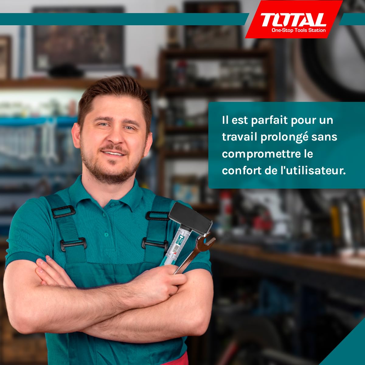 Total Tools - Massette en Acier - 1000 g - Idéal pour la Construction et la Maçonnerie - Haute Résistance aux Chocs - Manche en Fibre Ergonomique - Tête en Acier au Carbone Forgé