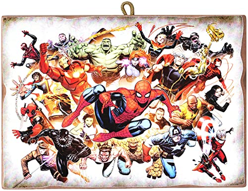 livre KUSTOM ART Tableau de style vintage - Série Marvel Comics Spiderman & Super-héros - Impression sur bois - 25 x 18 cm