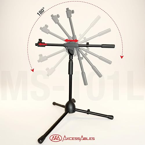 Miniatura 6 de AxcessAbles - Soporte corto para micrófono con brazo de pluma | Soporte de trípode de micrófono de perfil bajo para tambores | Soporte de
