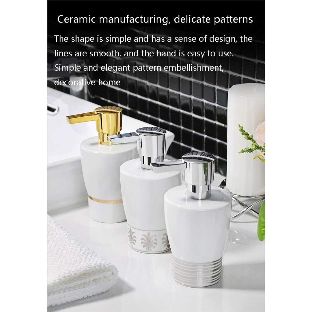 Dosificador Jabón/Reutilizable Botella para Jabón Líquido de Rayas Blanco con Oro dispensador de jabón dispensador del desinfectante con Cabeza de la Bomba Chrome cerámica Jabón for Baño Dormitorio o