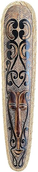 African Wood Wall Mask - 20 Inch Handcrafted Turtle Design With Dot Pattern
