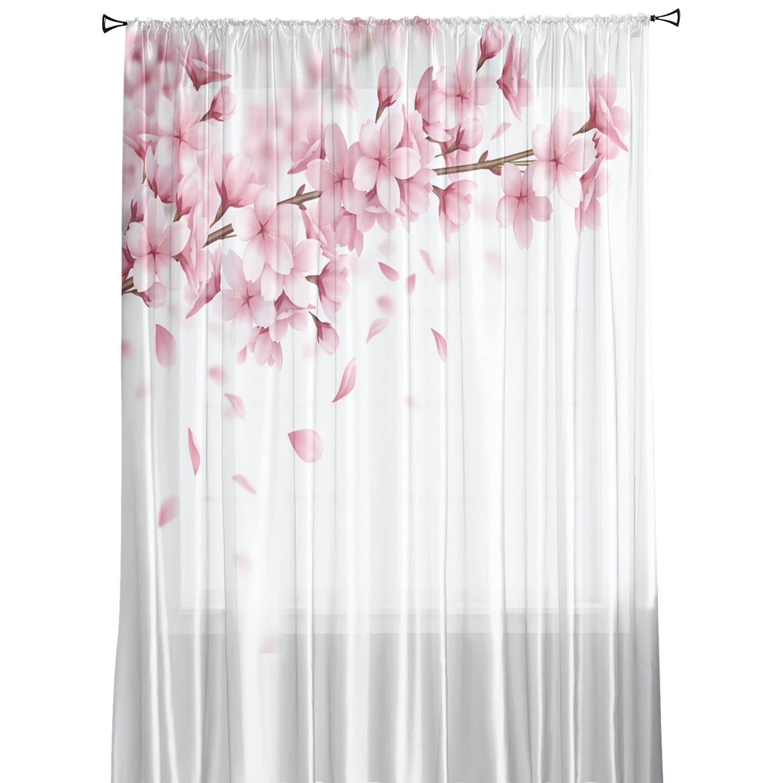 Fleur Rose Fleurs De Cerisier Blanc Tulle Rideaux pour Salon Chambre Décoration Mousseline De Soie Voile Cuisine Fenêtre Rideau-LEX03429,W135 x H160cm x2