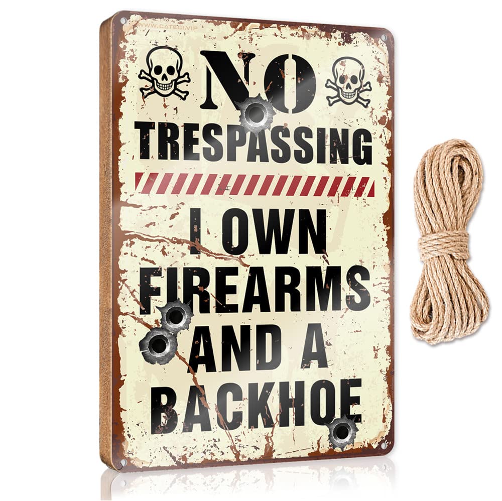 Dtha One Color Bathroom Wood Hanging Sign No Trespassing I Own Firearms And A Backhoe Wooden Sign Outdoor Signs For Porch Front Door Decor(23X35cm)