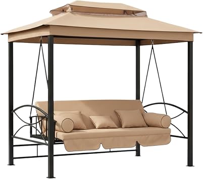 Garden Winds Reinforced RipLock 350 Replacement Canopy Top Cover Compatible with Debora Gazebo Swing Model 01-0884 - Beige