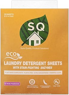 SQ Laundry Detergent Sheets (Up to 40 loads) - Eco friendly Laundry Sheets Detergent - Hypoallergenic Laundry Soap Sheets with Stain-fighting Enzymes - Laundry Strips for Home and Travel - Scented Rose Bush (20 Count)