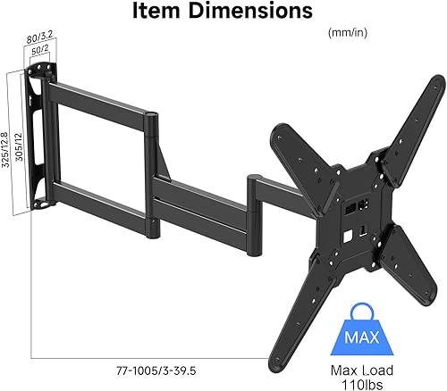 Miniatura 8 de Suptek Soporte de pared para TV de movimiento completo de 40 pulgadas de largo para televisores de 32 a 65 pulgadas, soporte de esquina articulado,
