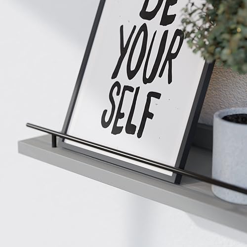 Miniatura 4 de WOPITUES Estantes flotantes con pasamanos de metal negro, juego de 3 estantes para decoración de pared, estantes de pared para dormitorio, baño,