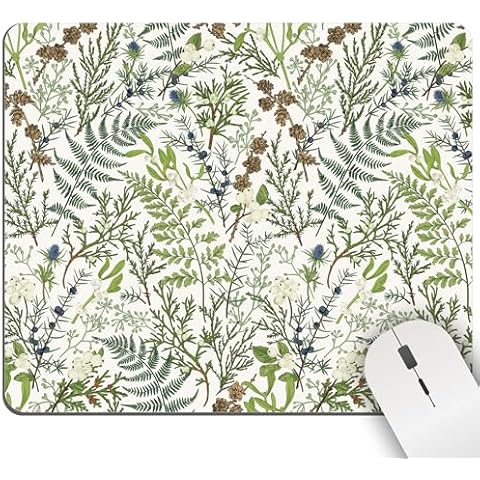 FLYSEA Green Floral Mouse Pad, Vintage Botanical Plant Square Computer Mousepads Cute Washable Nature Aesthetic Herb Small Mouse Mat Non Slip for Gaming Office Laptop Wireless Mouse Desk Accessories Cover