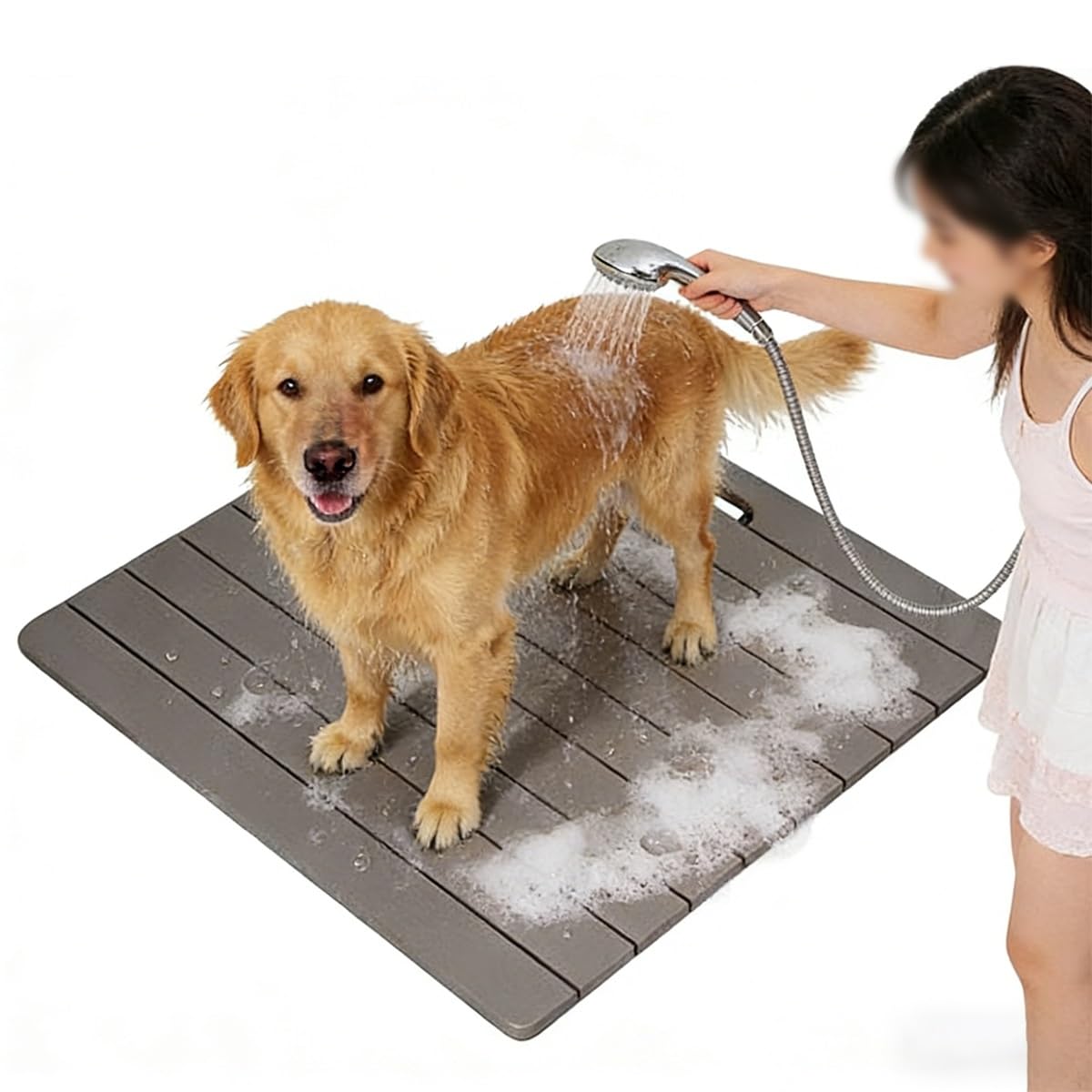 MESOVFCA Sturdy Wood Grain Bath Mat Non Slip Waterproof Shower Mat Easy to Clean Indoor Outdoor Floor Bathtub Mats for Spa, Sauna, Pool, Hot Tub Flooring Decor and Protector, 28x28in/70x70cm, Gray