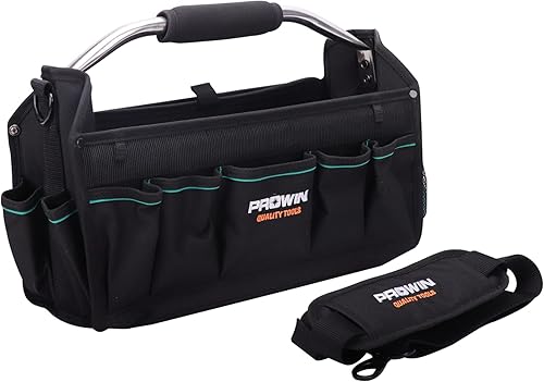 Prowin Organizador de herramientas multibolsillo de 16 pulgadas con parte inferior impermeable de plástico, plegable, resistente, bolsa de