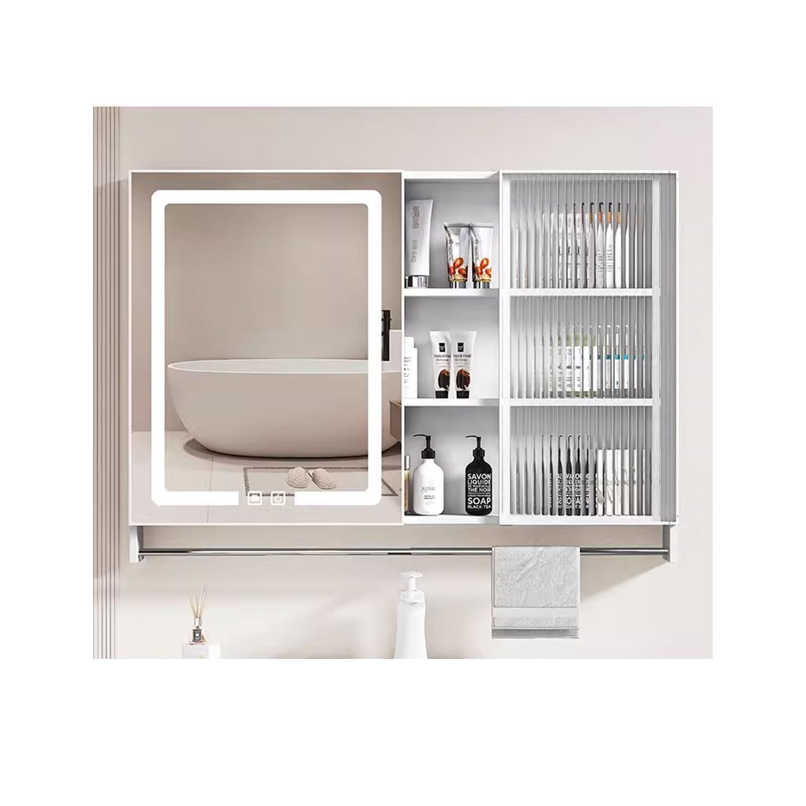 BKSXSOP 90cm Bathroom Medicine Cabinet with Mirror & LED Lighting, Elegant, Non-Deforming, Stylish Storage Solution for Home, White Finish