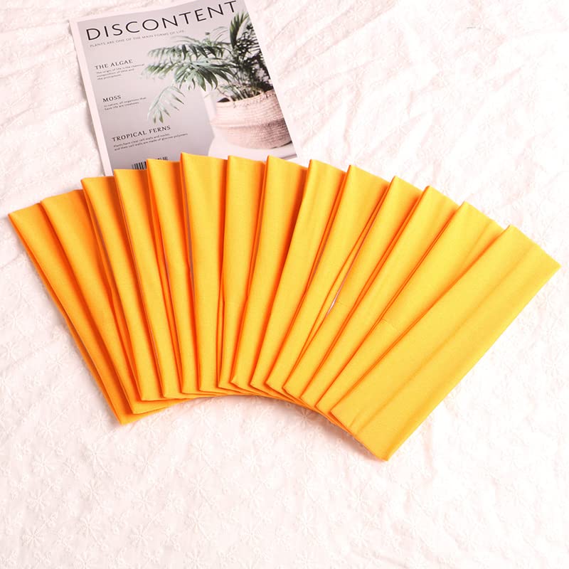 Image of Sport Yoga Headbands,Pack of 14,Fashion Soft Elastic Polyester Sweatband Yoga Stretchy Headband for Women Man Girl (Light Orange)