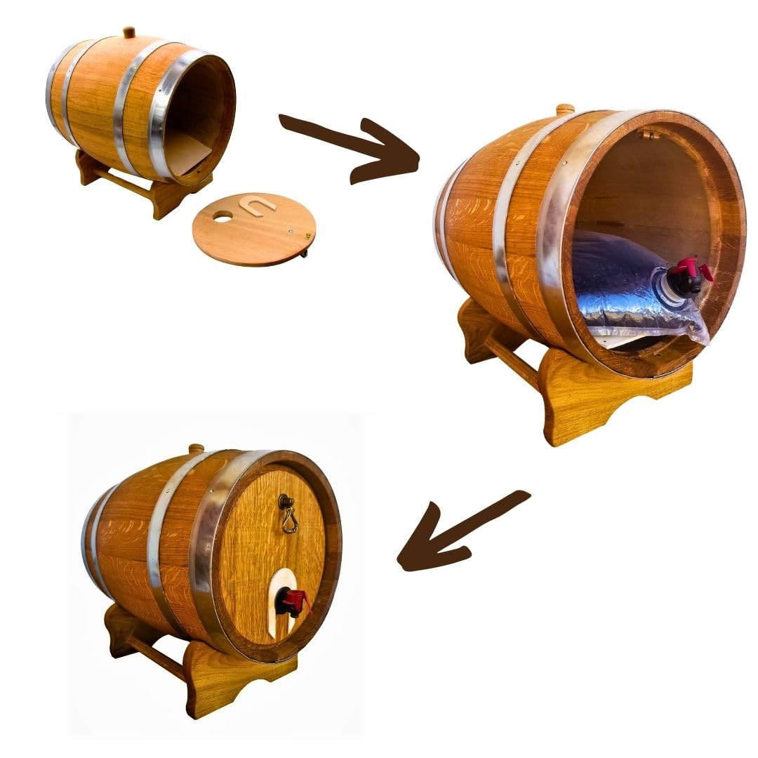 Tonneau en Chêne Bag in Box – Distributeur élégant pour Boissons, Fût en Chêne, Barrique en Bois
