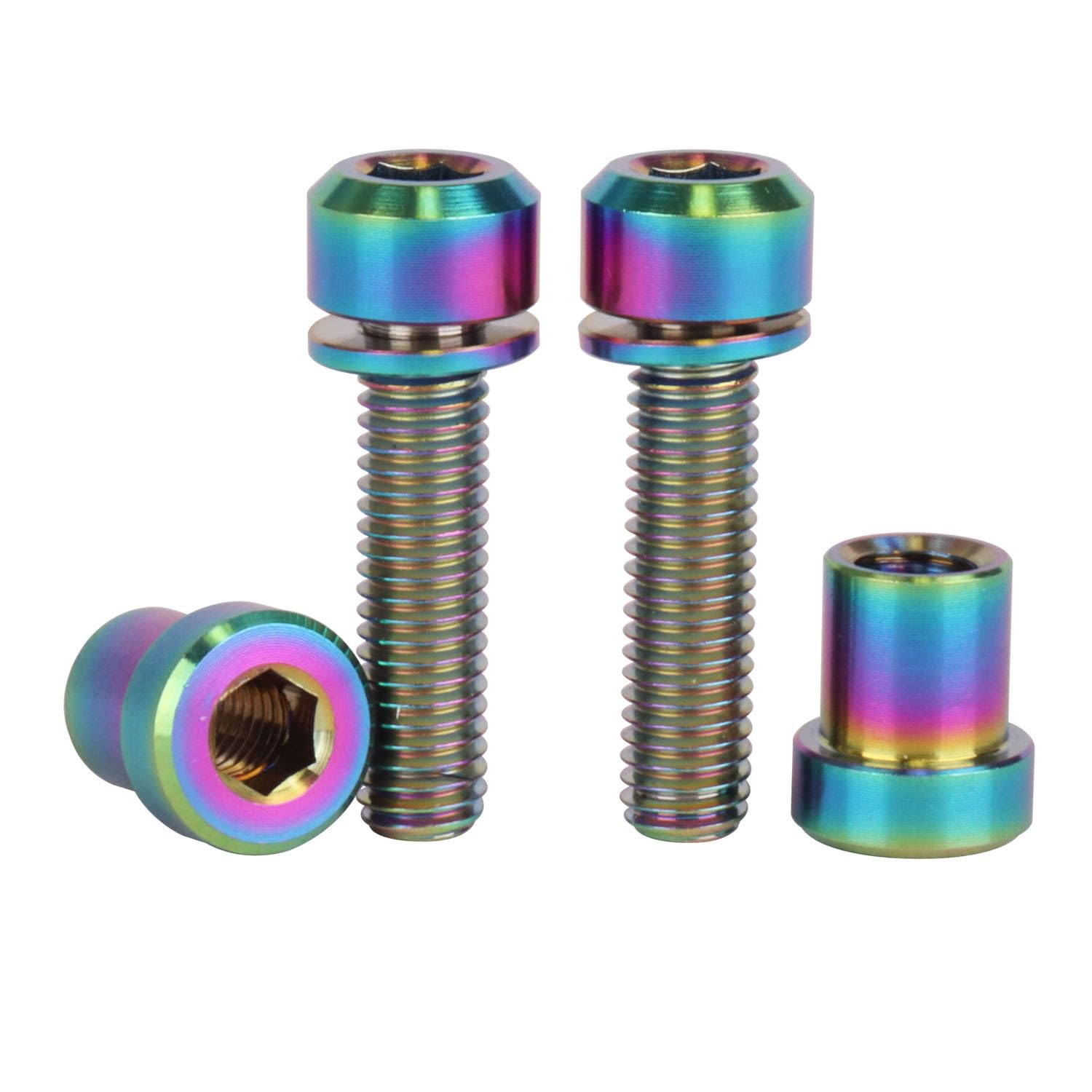 Tornillos de titanio M5 para potencia de bicicleta con arandela set arcoíris 7