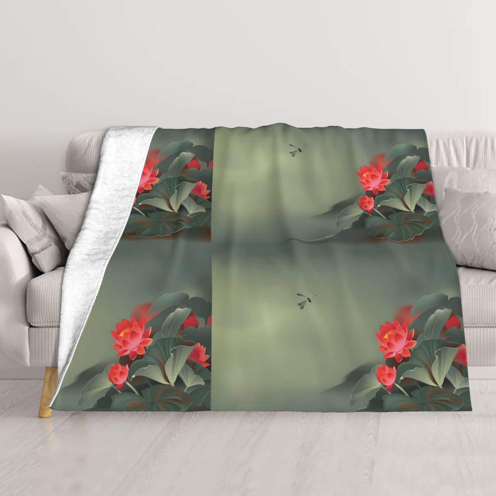 Couverture thermique fleur de lotus plaid doux pour moments cocooning au canapé ou camping