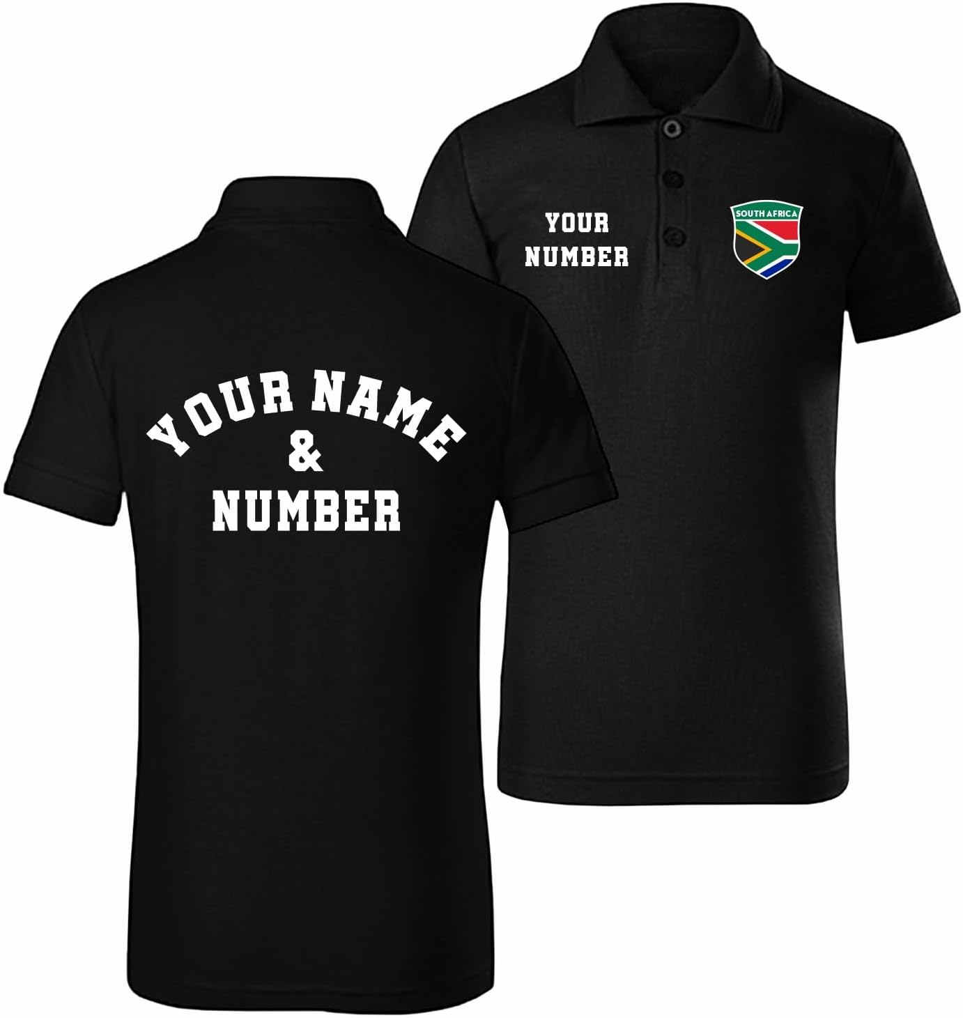 Personalised Kids South Africa 2026 Football Polo Shirt Short Sleeve | Custom Name and Number | South Africa Flag Design