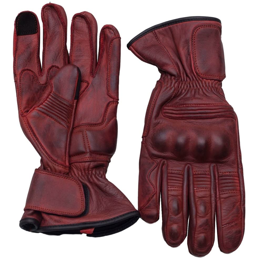 Mens Genuine Leather Motorcycle Gloves Made With Original Sheep Skin Leather Touch Screen Material BURGUNDY