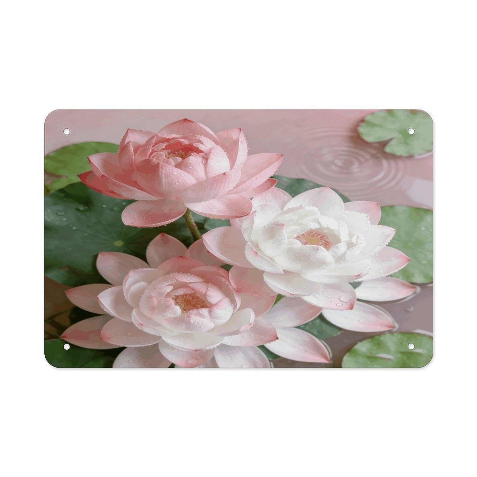 Fodpand Style Pink And White Lotus Flower Wall Art Metal Tin Signs Bar Metal Tin Sign Wall Decor For Home Living Room Bedroom Toilet Hotel Halloween Decor Gifts 7.9X 11.8 Inch