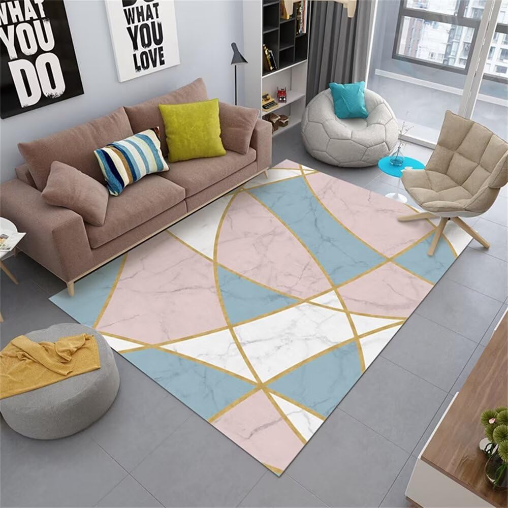 Carpette chambre soft rose et bleu pour réchauffer un salon moderne