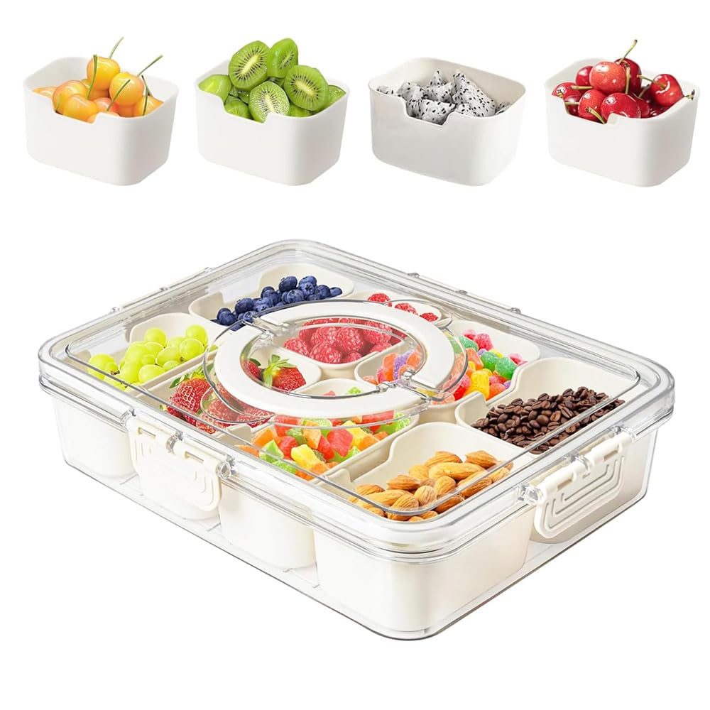 Divided Snackle Box, Snack Tray with Lid and Handle, 8 Compartment Box (1)